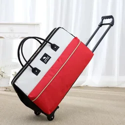 Large Capacity Portable Waterproof Oxford Cloth Travel Suitcase Zipper Men Trolley Bag Folding Rolling Luggage with Wheels