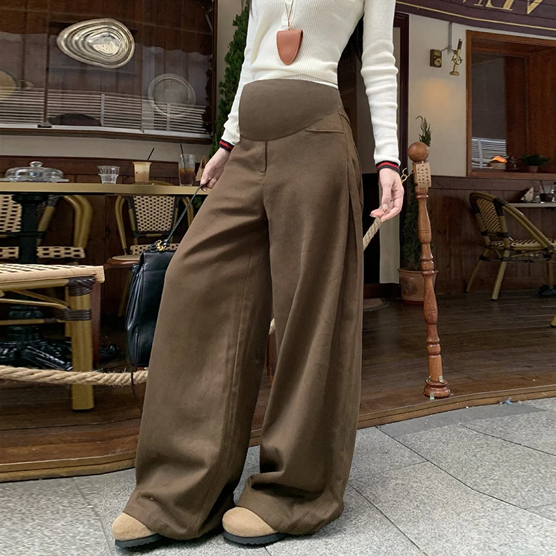 

Early Autumn Maternity Versatile Wide-Leg Pleated A-Line Loose Slim Casual Pants Solid Color Fashion Clothes for Pregnant Women