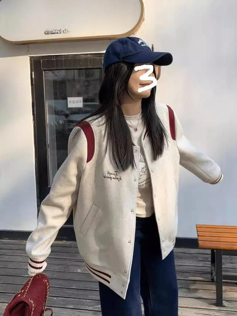 

American Retro Sweet Cool Baseball Jacket Women's Spring Autumn New Style Loose Thickened Autumn Winter Thickened Jacket Top