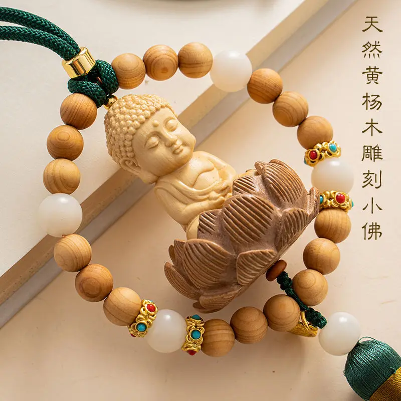 

2024 New Foyou Liansheng Handmade Solid Wood Carved Buddha Tassel Pendant Short Hanging Ornaments Bag Mobile Phone Charms Bless