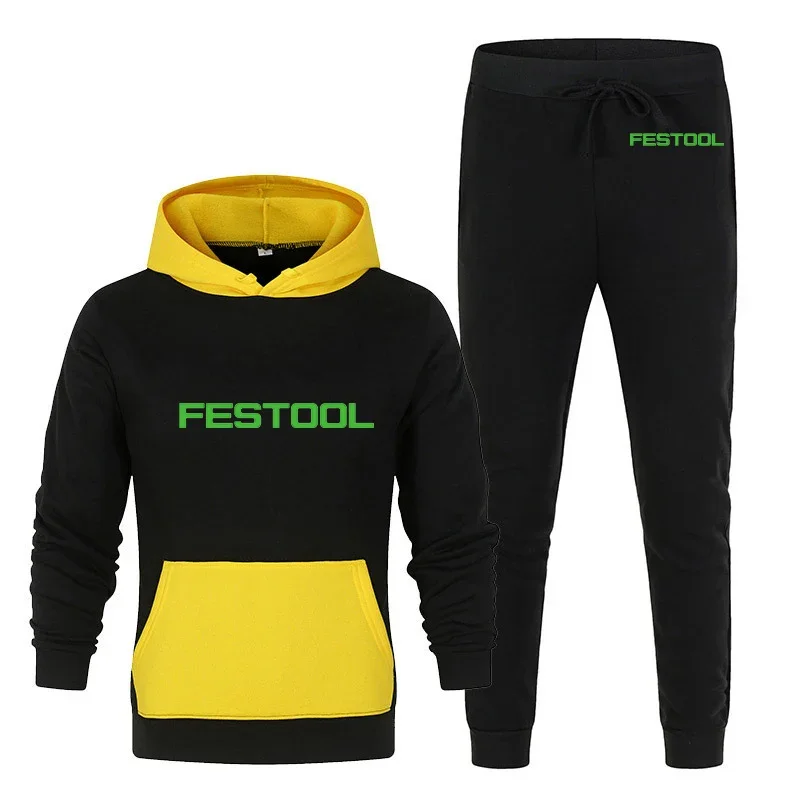 2024 Festool Tools Men's New Fashion Casual Splicing Jogger Sportswear Tracksuits Hoodies Pullover Top+Pant Sport Suits Clothing