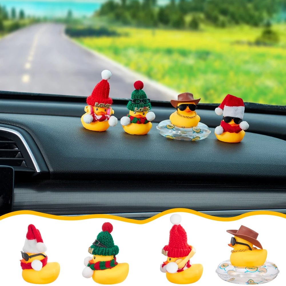 Christmas Rubber Ducks Yellow Ducky Car Ornament Dashboard Decor Cute Squeak Duckies Ornaments Interior Accessories