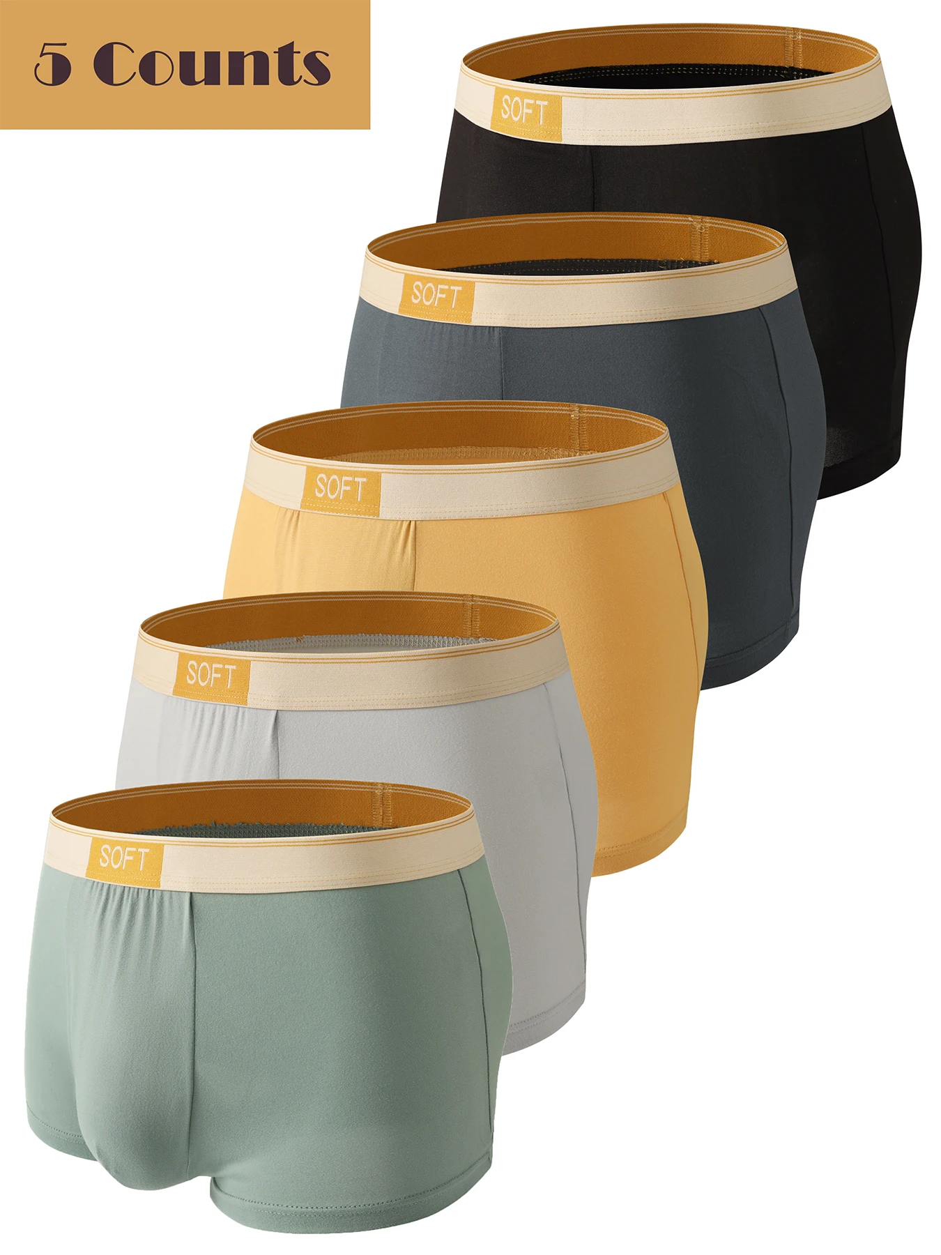 

5-piece men's comfortable boxer briefs, soft and breathable in multiple colors
