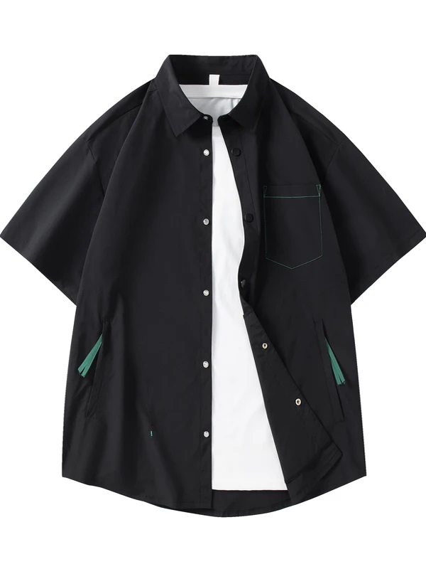 

New 2025 Men's Loose Fit Short Sleeve Shirt Thin Summer Casual Style Turn-down Collar Workwear Jacket Lightweight Polyester