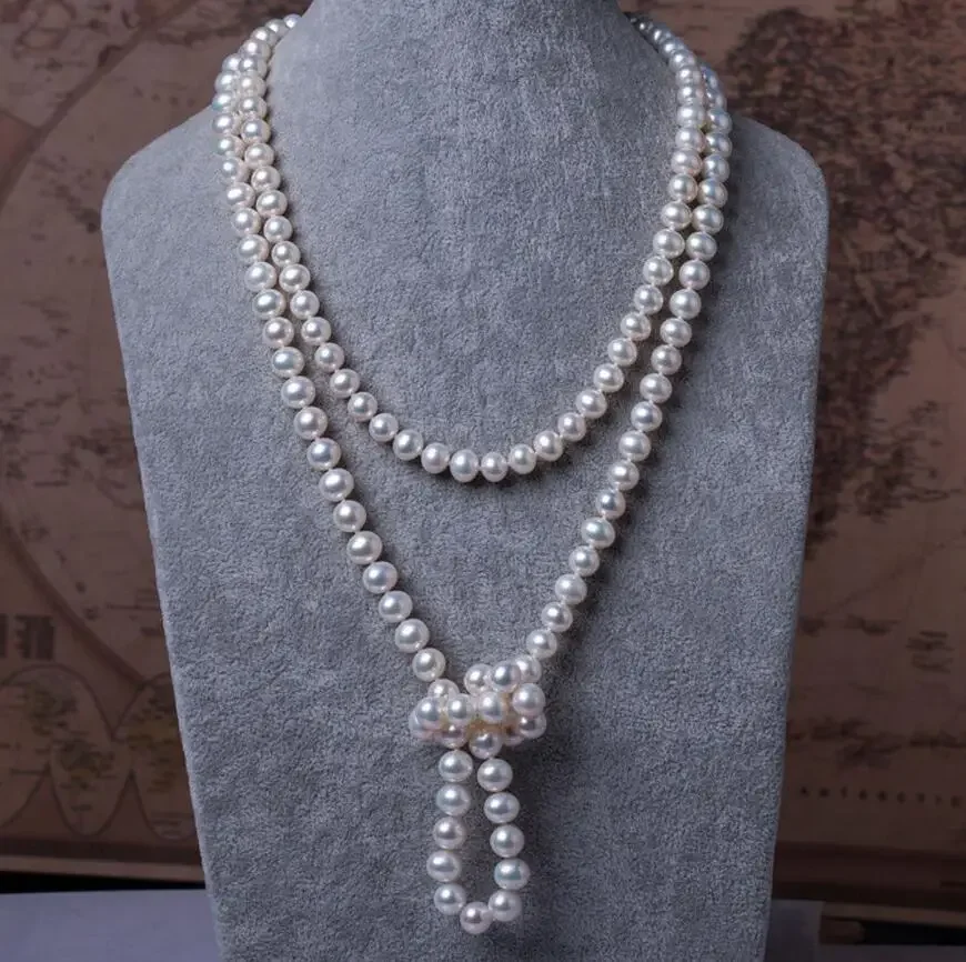 

classic 7~8 mm south sea round white pearl necklace 50inch