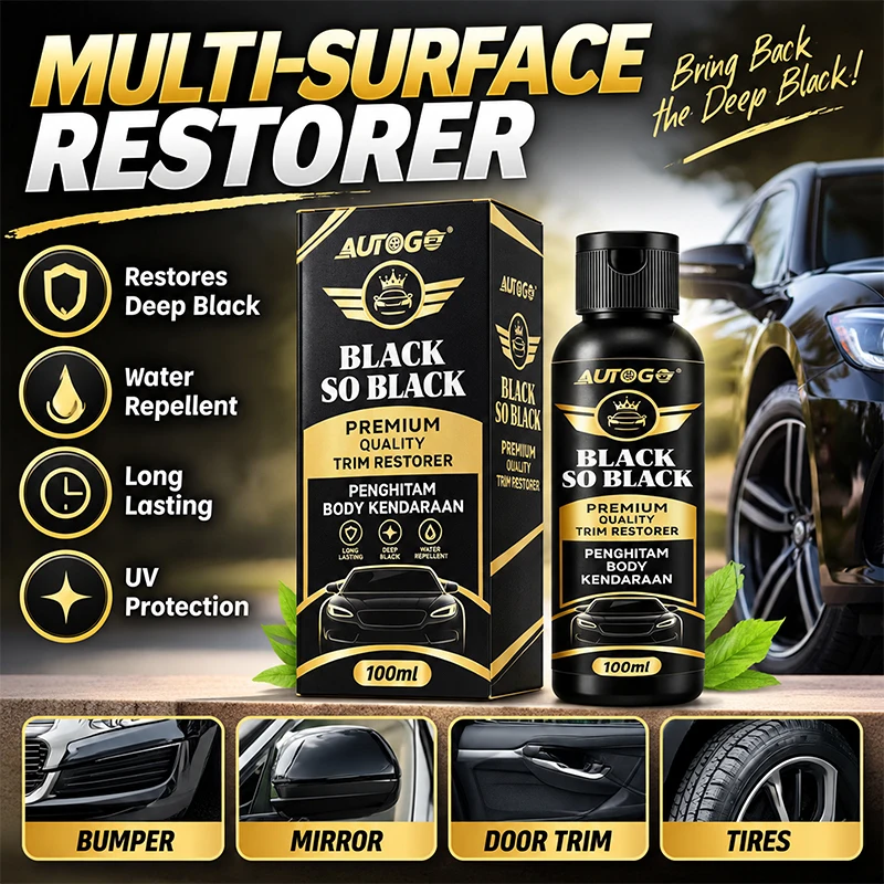 AUTOGO Black Trim Restorer 100ml Permanent Plastic Black Restorer Bumper Tires Mirror Door Trim Grille Restores Faded Plastic