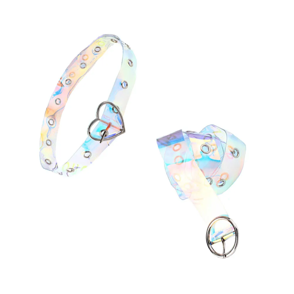 

2Pcs Women Transparent Plastic Belt Waist Belt Shiny Fashion Buckle for Pants Round Love Shape Buckle Women Belts