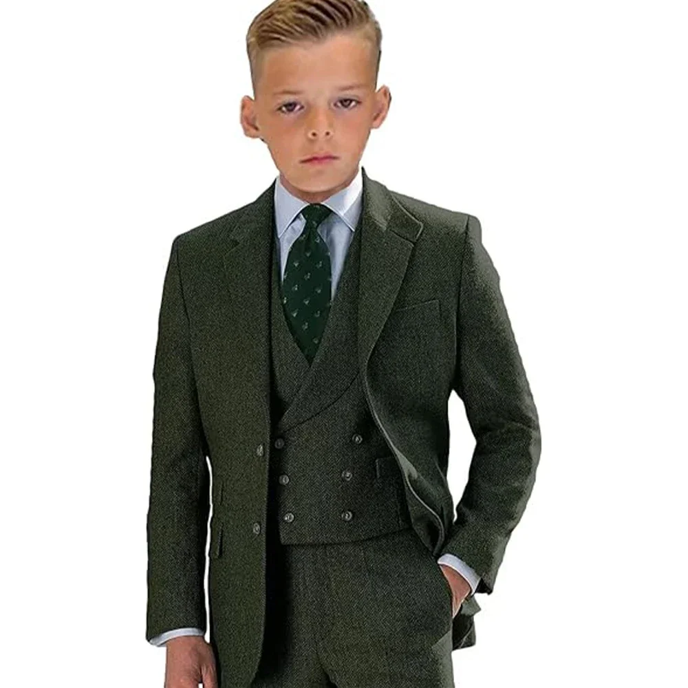 Ueteey Boys Freizeit anzüge 3 Stück Einreiher Anzug Set Fischgräten muster Tweed Blazer Weste Hose für Ring träger Kinder Smoking