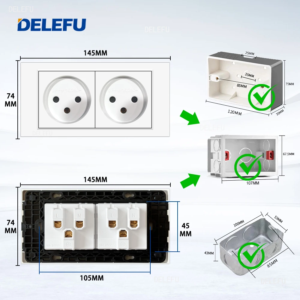 DELEFU Flame Retardant SC31 Panel 145mm White Israeli Standard USB Type C Fast Charging Wall Socket Switch TV Tel CAT5 CAT6