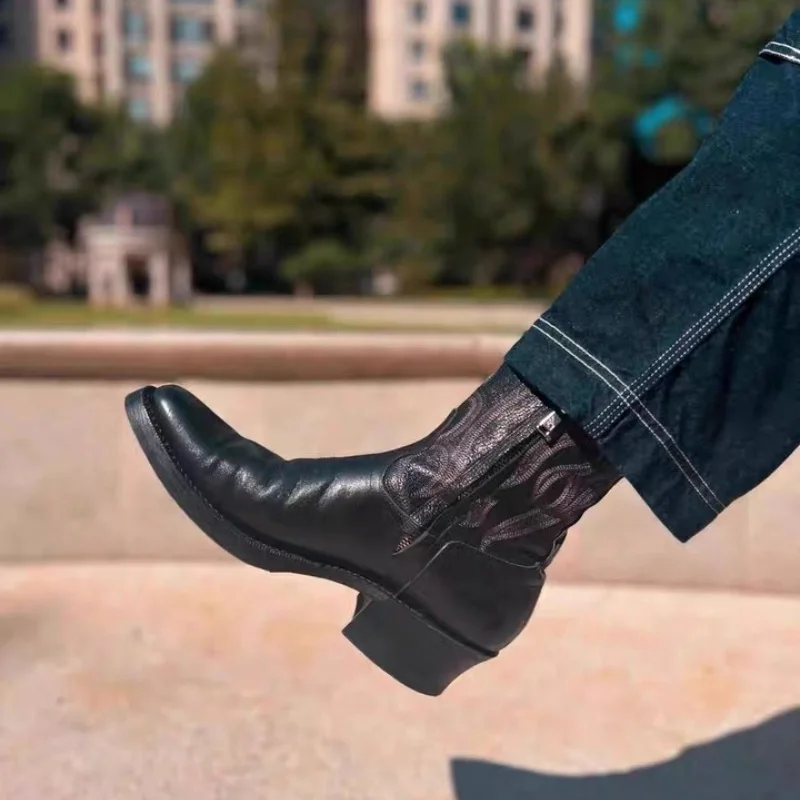 American Retro Vintage Chelsea Boots Unisex Embroidered Western Cowboy Boots Handmade Workwear Boots for Men and Women
