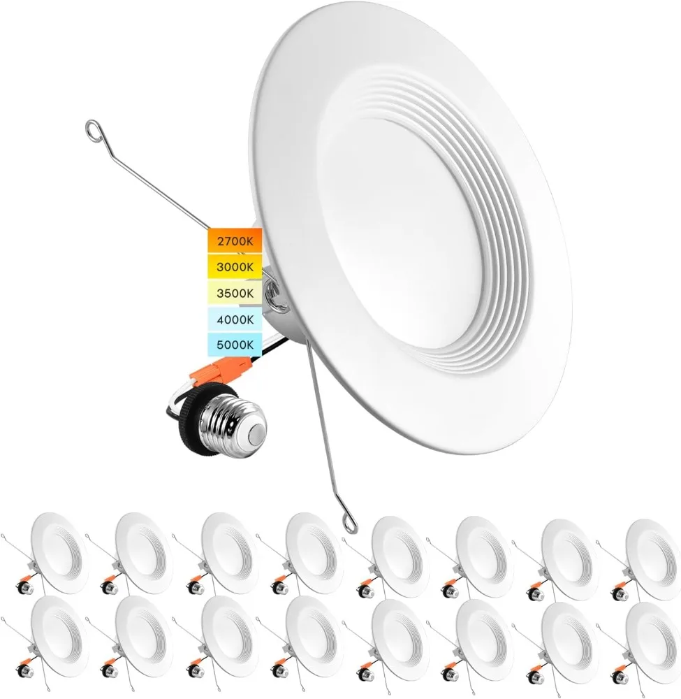 LUXRITE 5/6 Inch LED Recessed Retrofit Downlight, 14W=90W, CCT Color Selectable 2700K  3000K  3500K 4000K  5000K, Dimmable