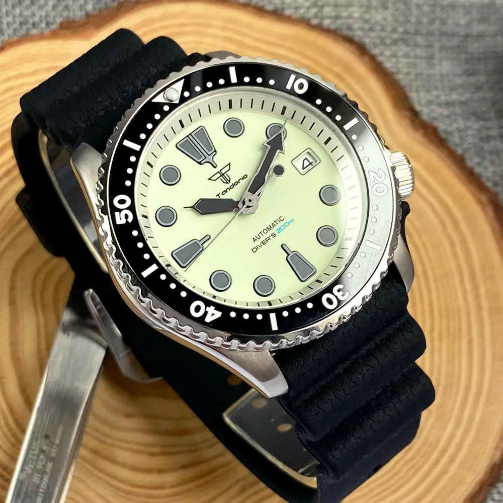 41mm Tandorio 20ATM Full Luminous Automatic Men Diving Watch For Japan NH35 Sapphire Glass 120 Clicks Ceramic Rotating Bezel