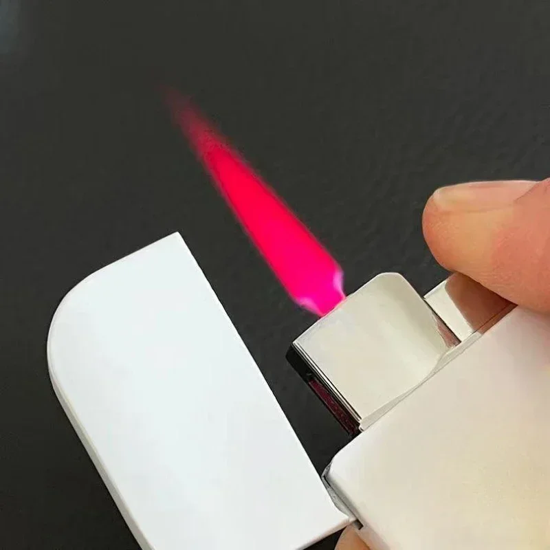 New Windproof Lighter Metal Inflated Creative Pink Flame Pocket Lighters Strong Fire Power Lighter Butane Gas Lighter ๏ผNo Gas๏ผ