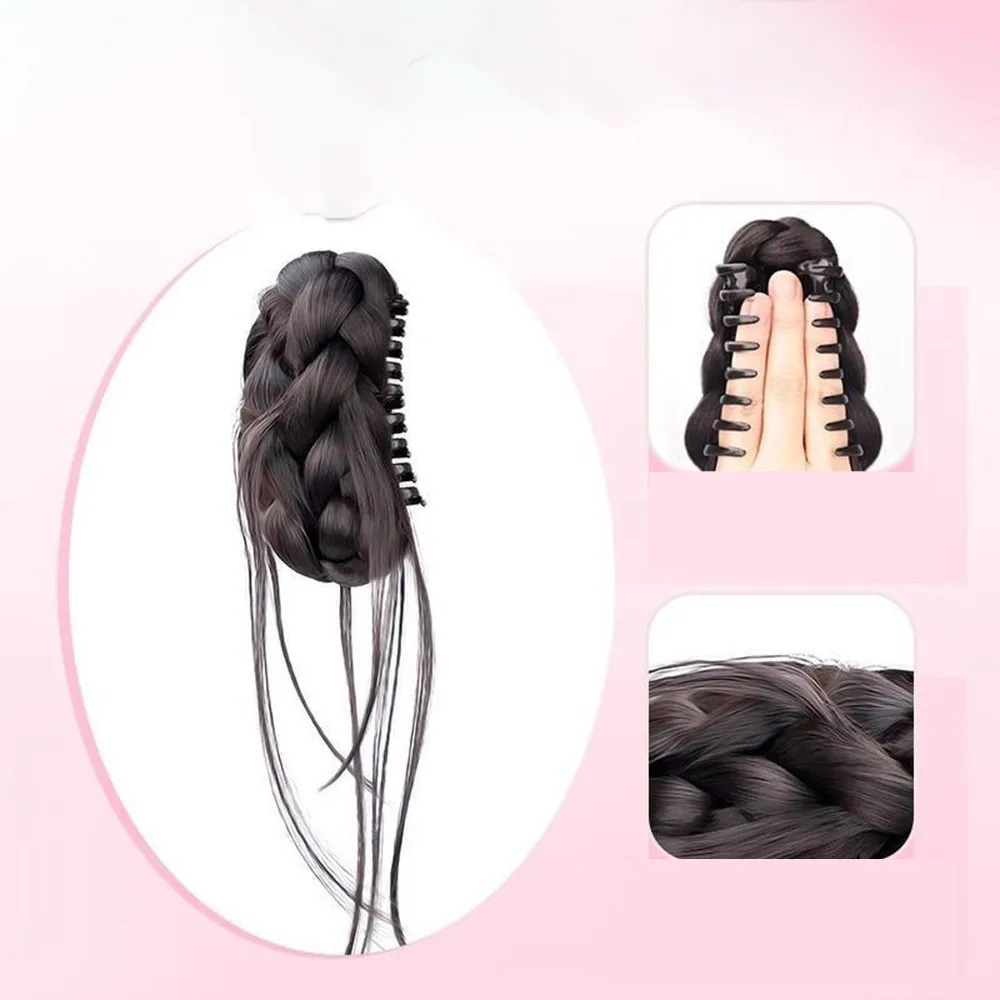 Clip per afferrare la testa del panino intrecciato Parrucca sintetica Elegante barba di drago Teschio alto Top Soffice testa di bocciolo di fiore naturale Stile di capelli a spirale