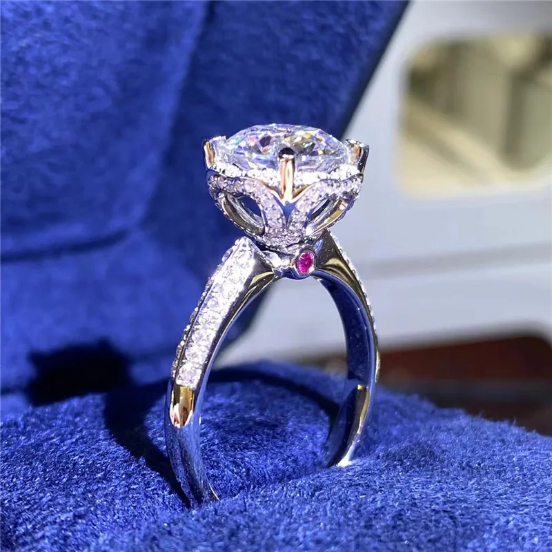 Luxury 18K white gold solid platinum PT950 women's ring diamond D-color flower micro inlaid birthday