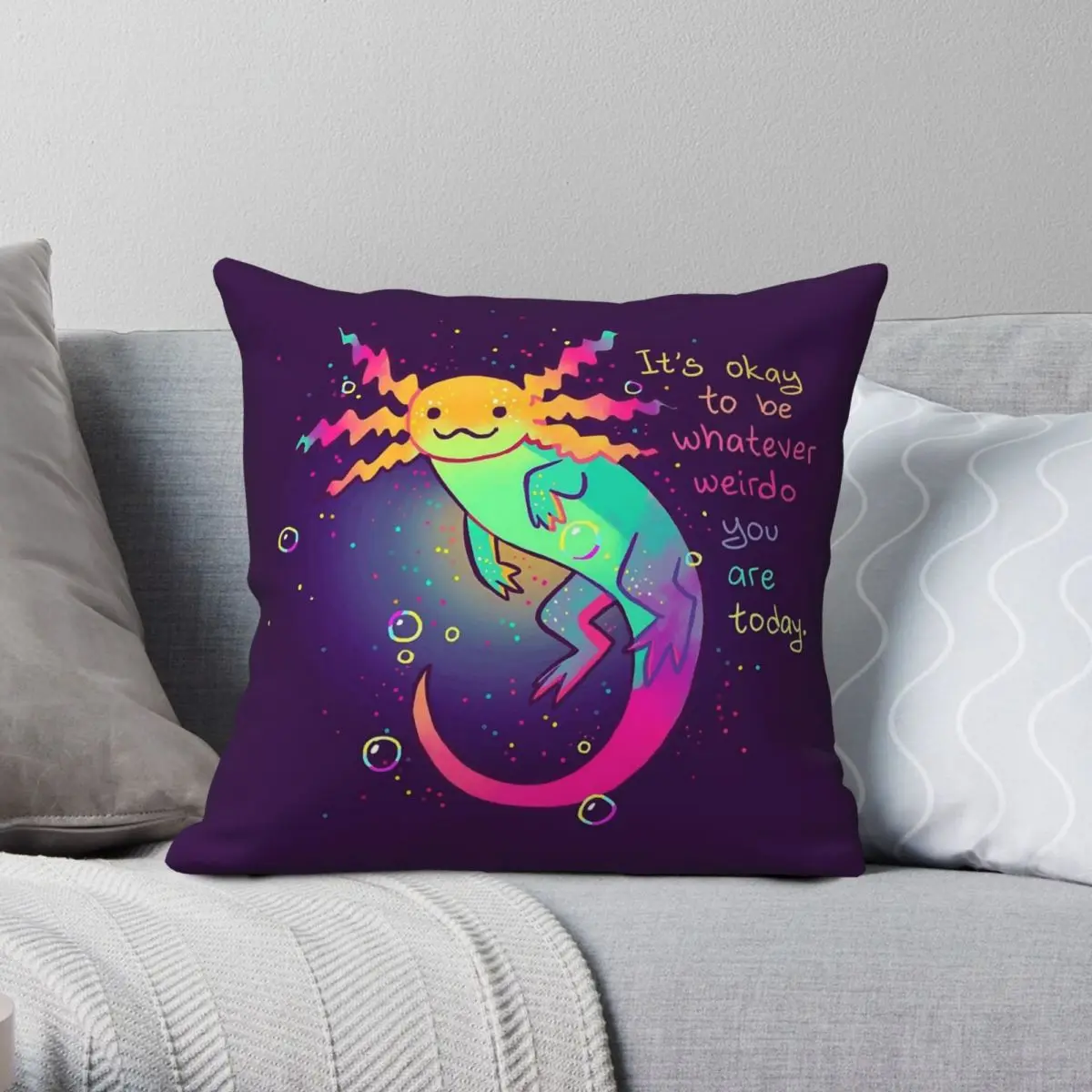 Weirdo Rainbow Axolotl Pillowcase Polyester Linen Velvet Printed Zip Decorative Throw Pillow Case Sofa Cushion Cover