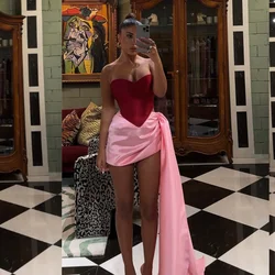 Customized Short Party Dresses Strapless Satin Draped Sexy Mini Strapless Luxury Prom Dress for Women Cocktail Club Night Gowns