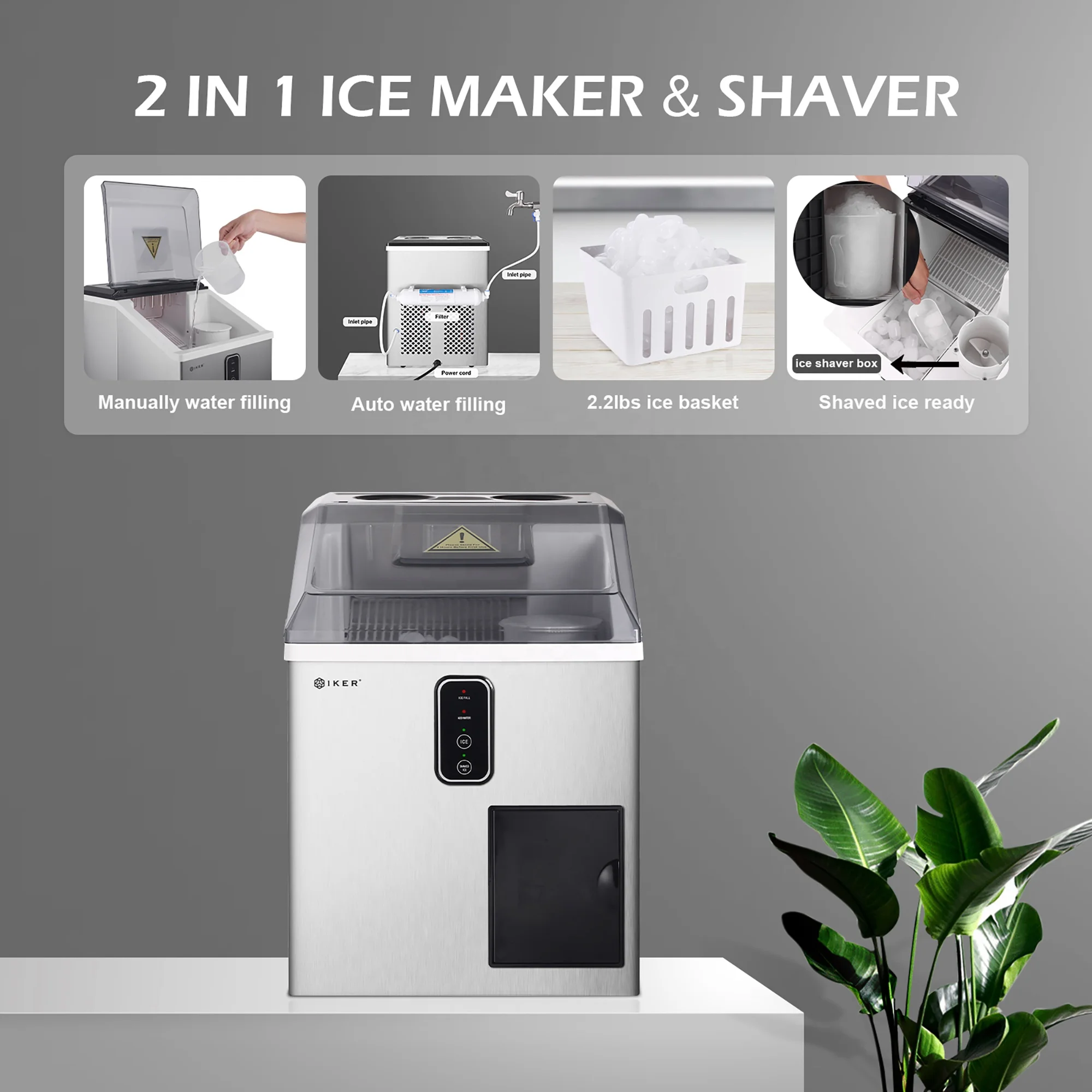 Electric Ice Maker Plus snow cone Ice cube machine,shave ice shaving machine, crusher shaver 2 in 1