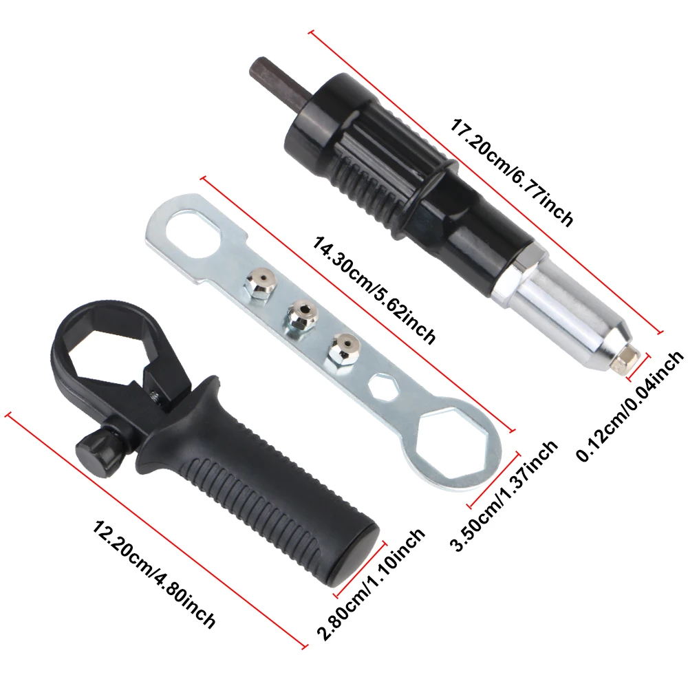 2.4mm-4.8mm 3pcs/set With Replaceable Nut Bit Nail Set Riveting Nut Gun Adapter Electric Rivet Nut Gun Connector Universal