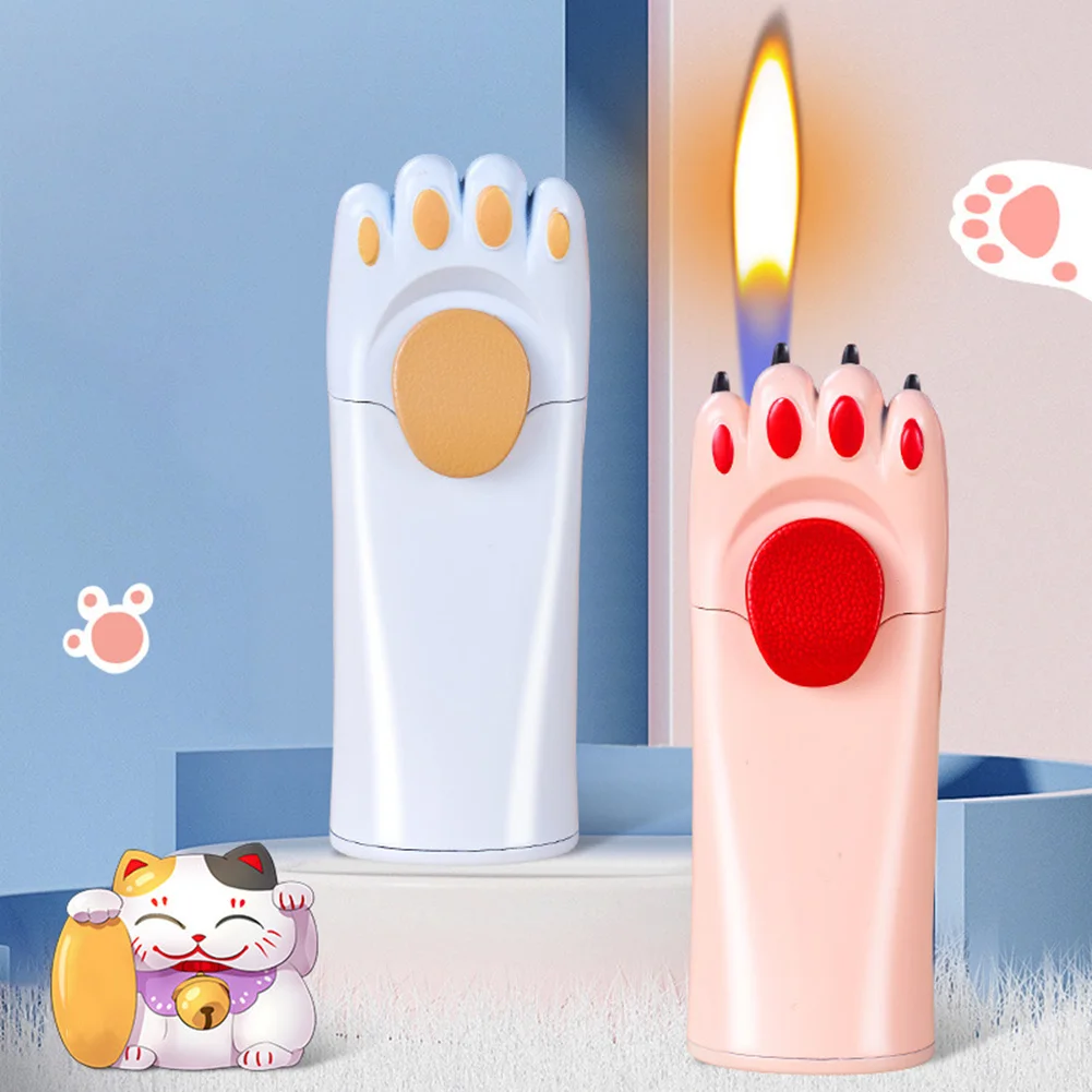 

Free Flame Windproof Lighter Cute Cat Paw Design Adjustables Flames Inflatable Butane Lighter for Outdoor BBQ For Ladies' Gift