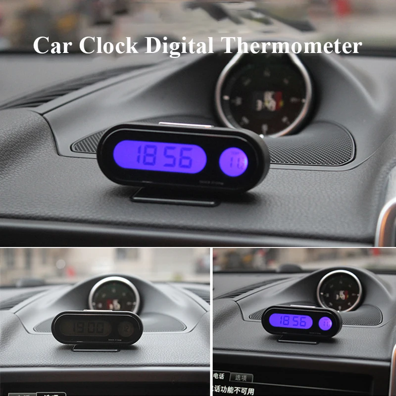 Car Clock Digital Thermometer Time Watch 2 In 1 Auto Clocks Luminous LCD Backlight Digital Display Car Styling Accessories