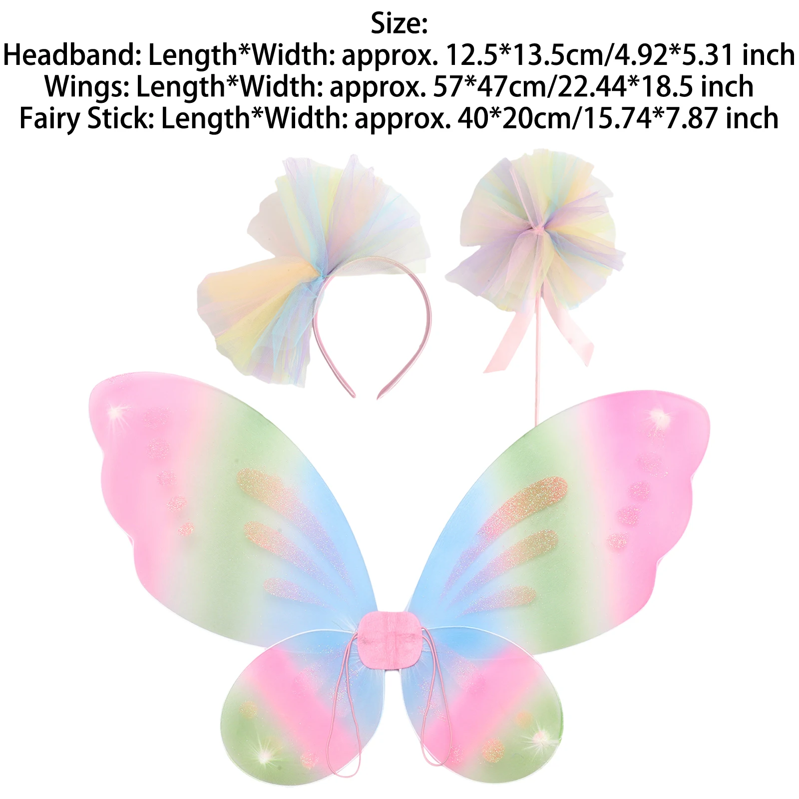 Women Girls Princess Angel Wing Fairy Eif Butterfly Wings with Mesh Headband Fairy Sticks Halloween Cosplay Costume Accessories