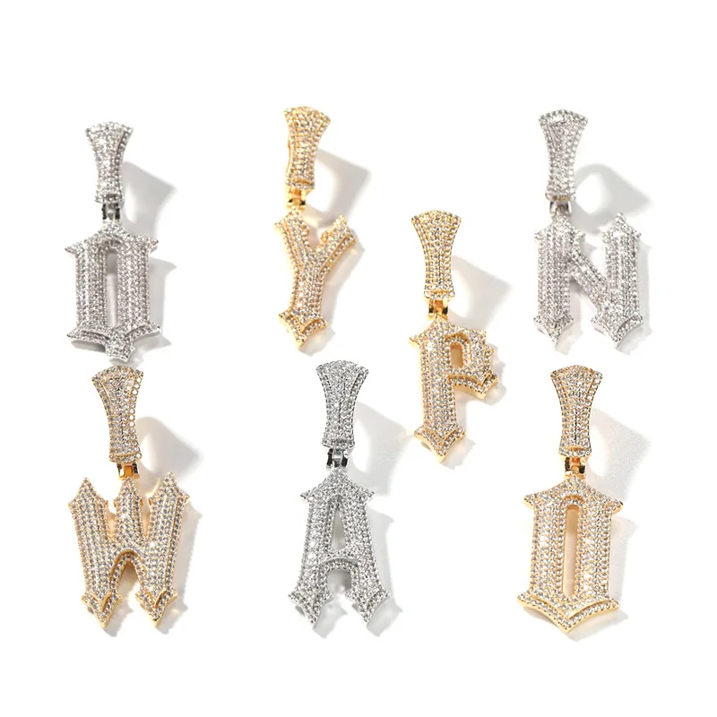 A-Z Zircon Crown Initial Alphabet Pendant Rock 26 Letters Custom Necklace Handsome Punk Hip-Hop Style Chain Jewelry Women Gifts