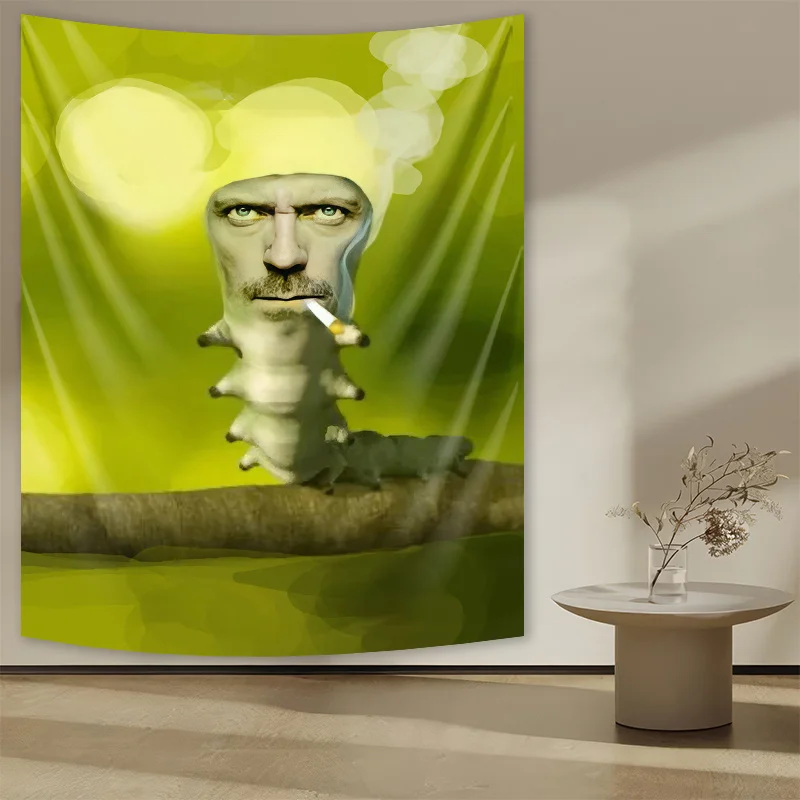Tapiz VIKAMA con diseño de oruga fumando, fusión creativa, mural personalizado para sala de estar, sofá, decoración de pared
