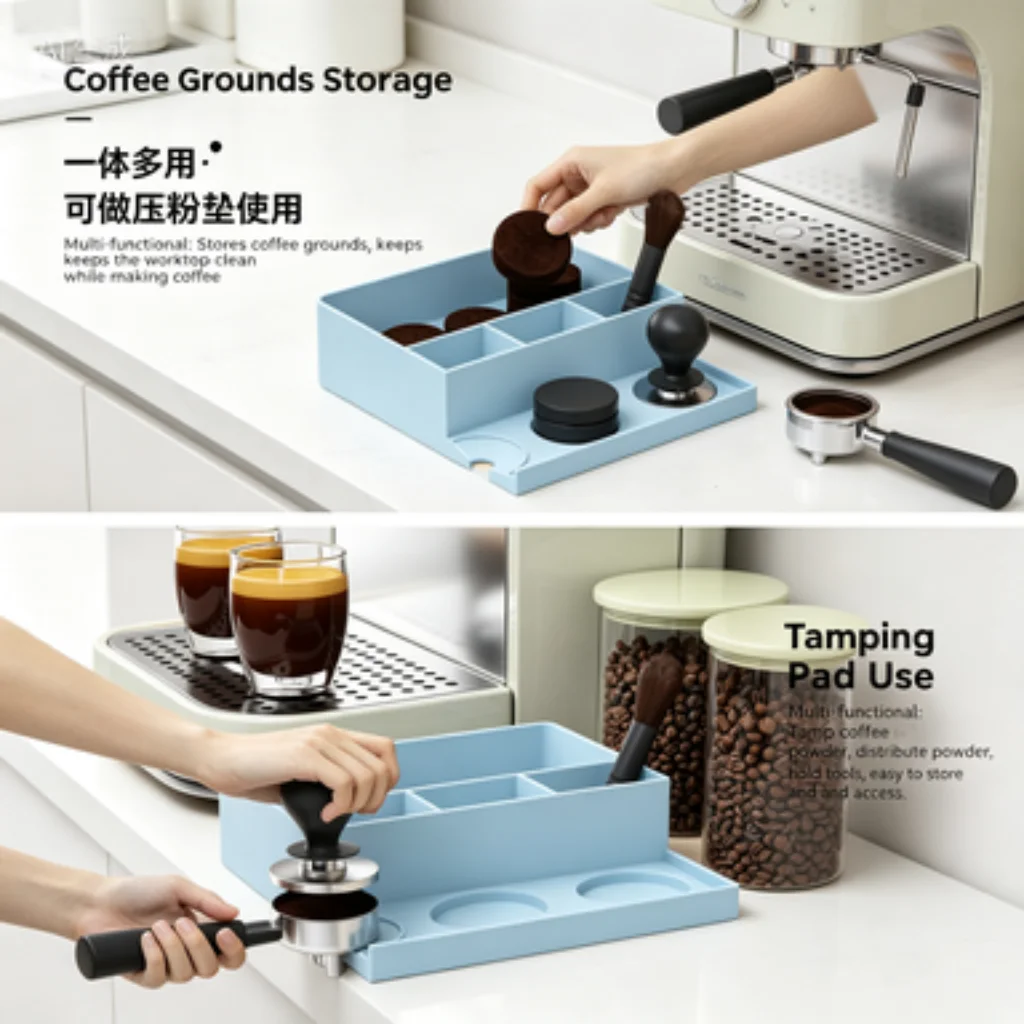 Multi-Grid Silicone Tamper Box, One-Piece Espresso Tool Stand, Coffee Grounds Tamper Base, Bar Espresso Organizer Tray.