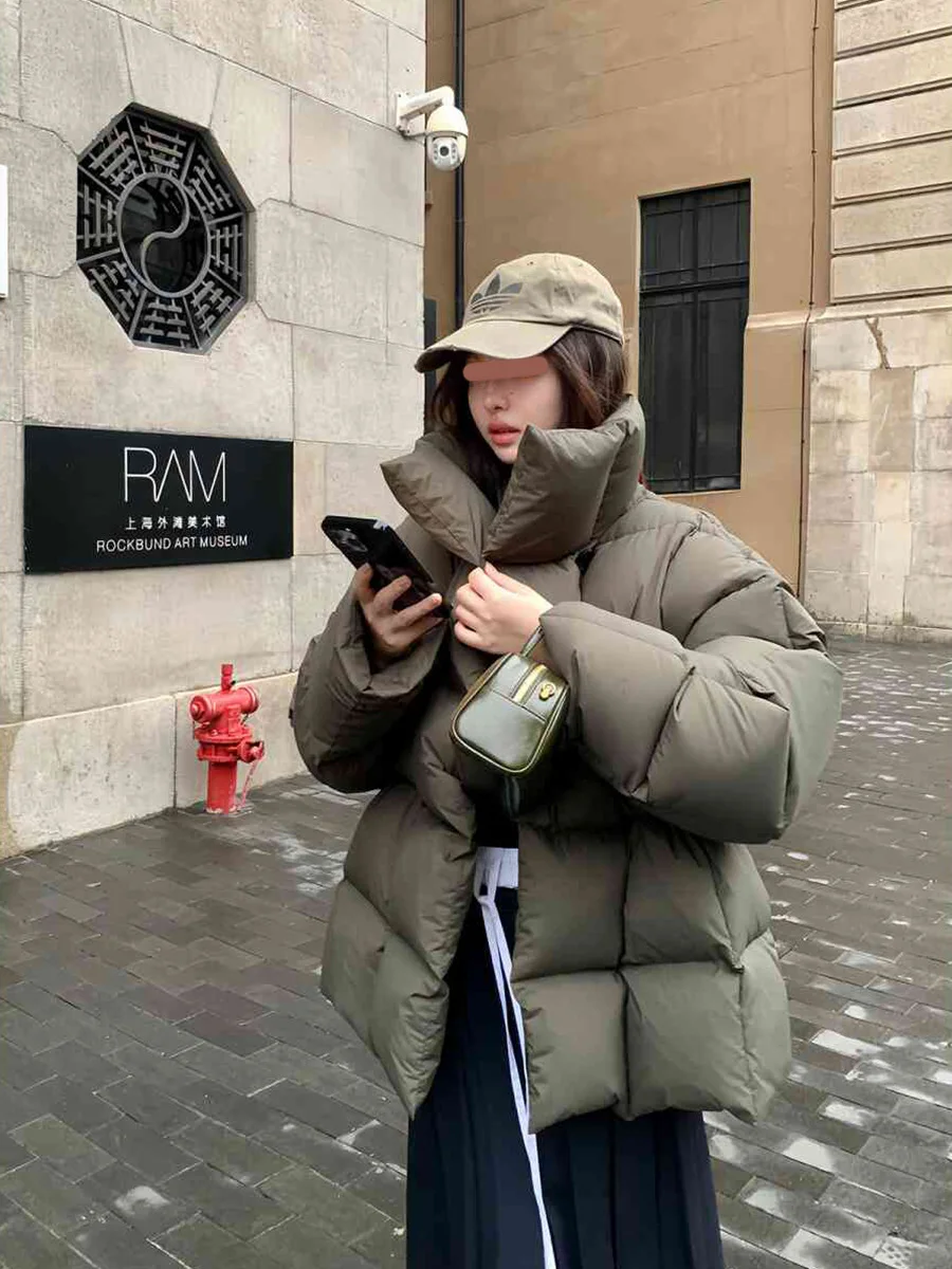 UMI MAO 90 화이트 콜레트 덕 다운 스탠드 칼라 다운 재킷 여성 겨울 새로운 느슨한 중간 길이 두꺼운 따뜻한 코트 Feminino