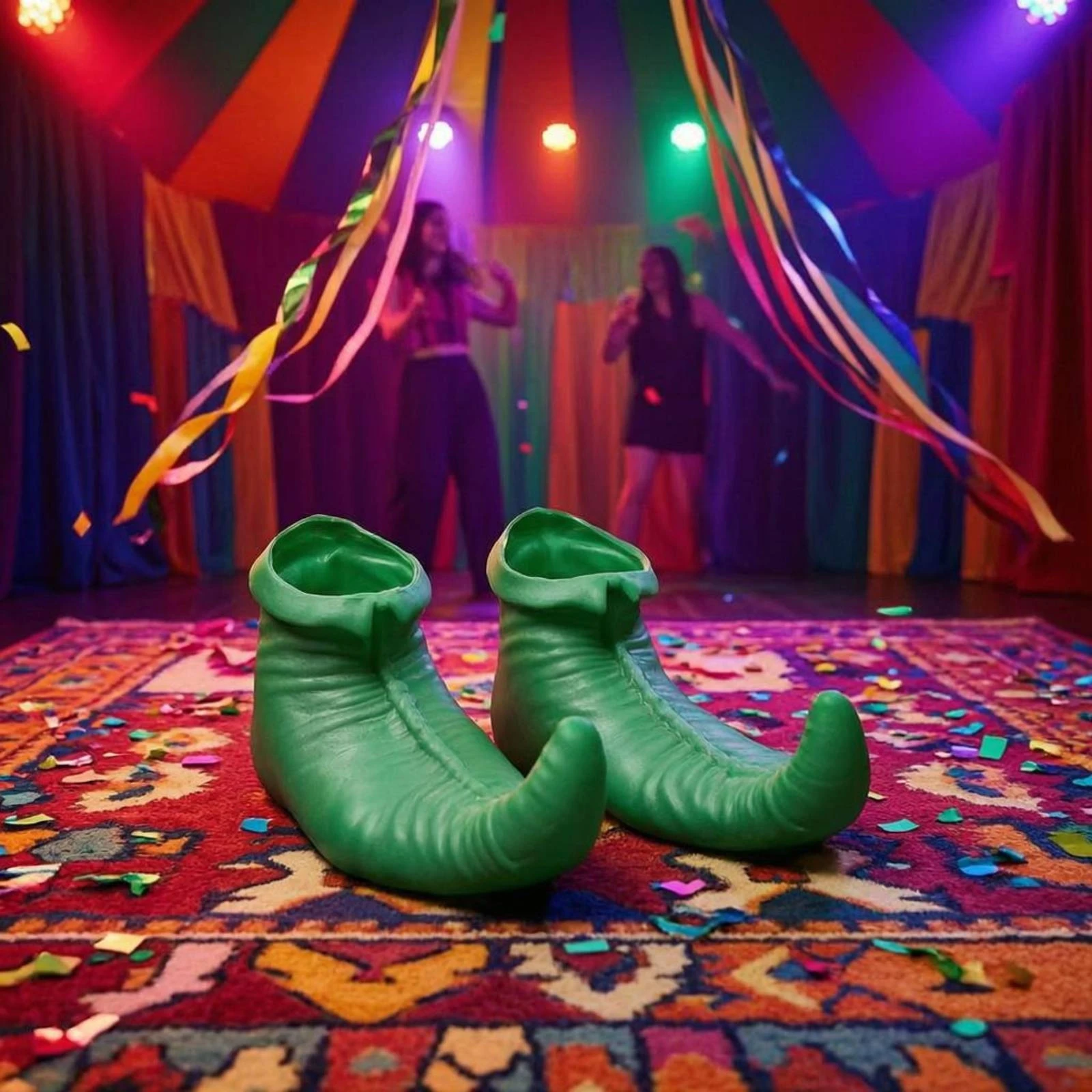Oversized Clown Shoes Curled Toe Pointed Clown Shoes Costume Footwear Glossy Finish Ribbed Texture for Masquerade, Performance