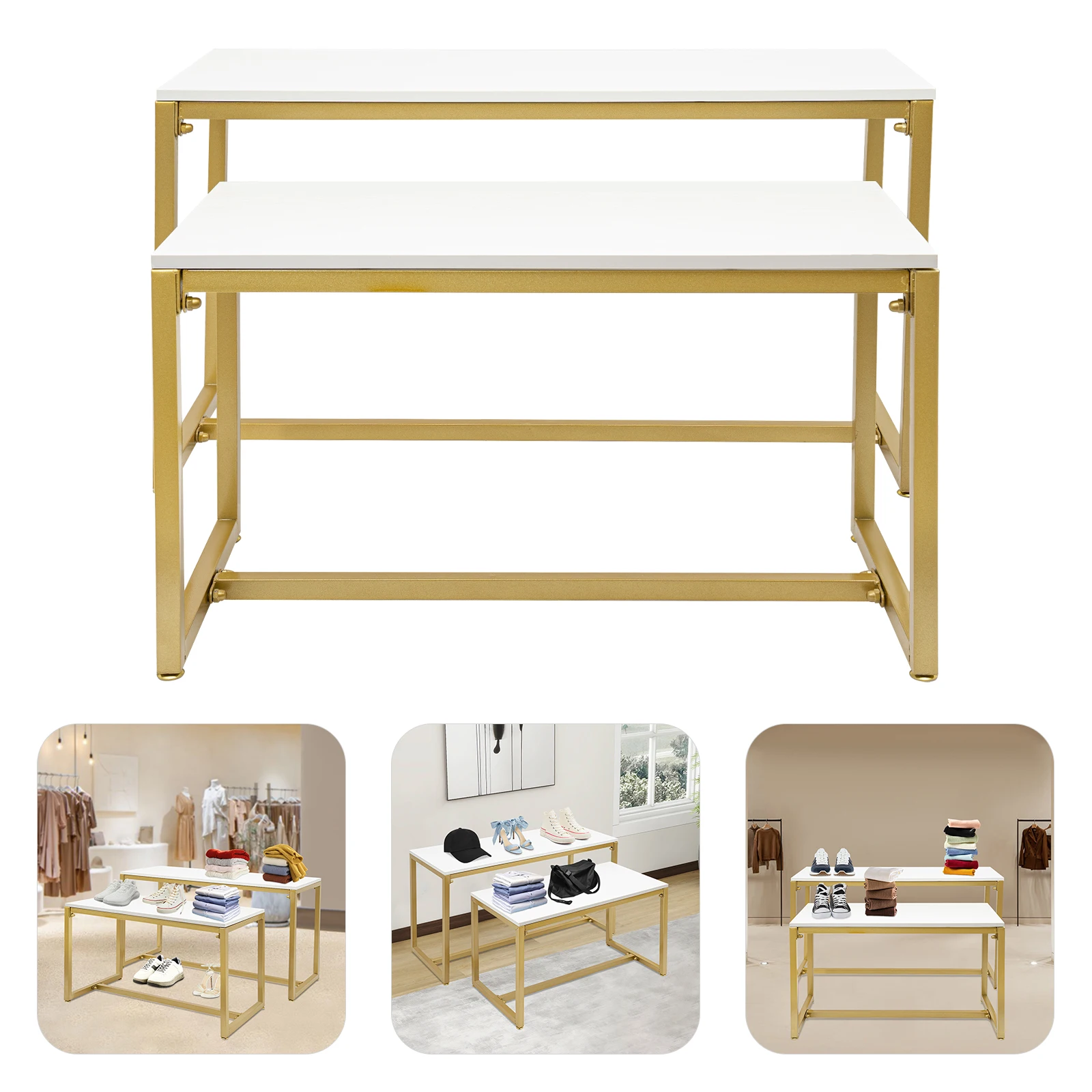 

Metal Shoe Handbag Display Stand Each Load Capacity 110lbs Display Riser Shelf for Home Clothing Shops Retail Stores Gold