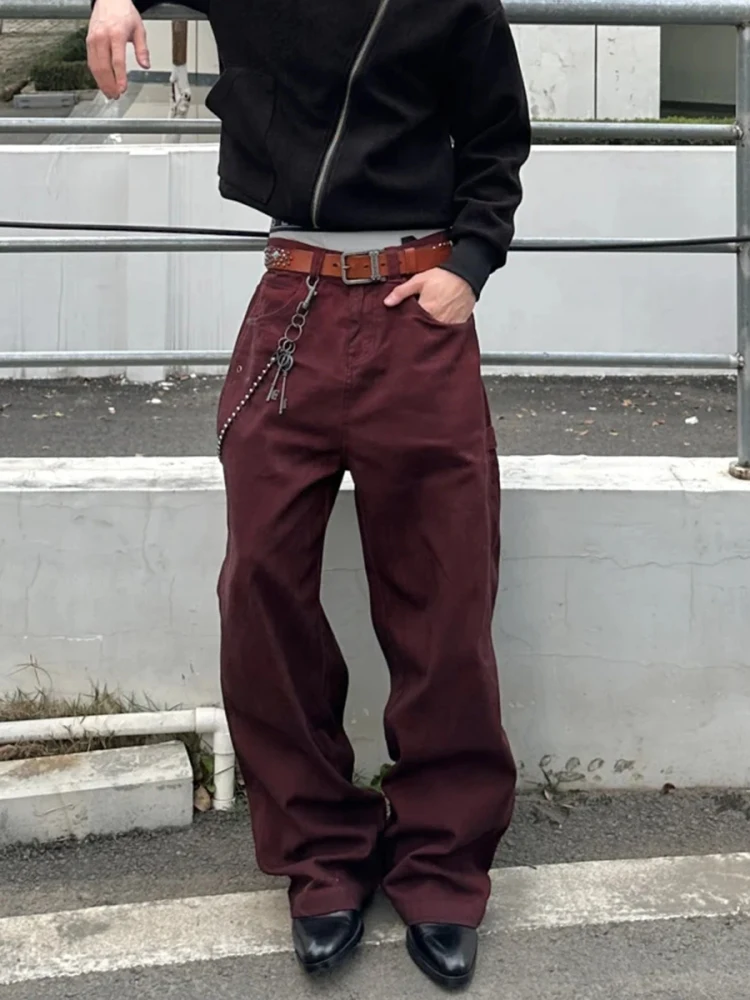 

Мужские джинсы винтажного американского стиля, кофейного цвета, с широкими штанинами, высокой талией, свободного прямого кроя, повседневные, с высоким поясом, молодежный стиль