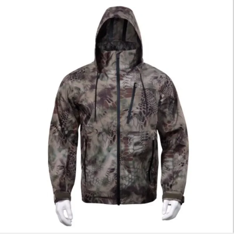 Lightweight Waterproof Breathable Camo Hooded Coat Windbreaker Outdoor Hiking Hunting Climbing Military Training Tactical image 5