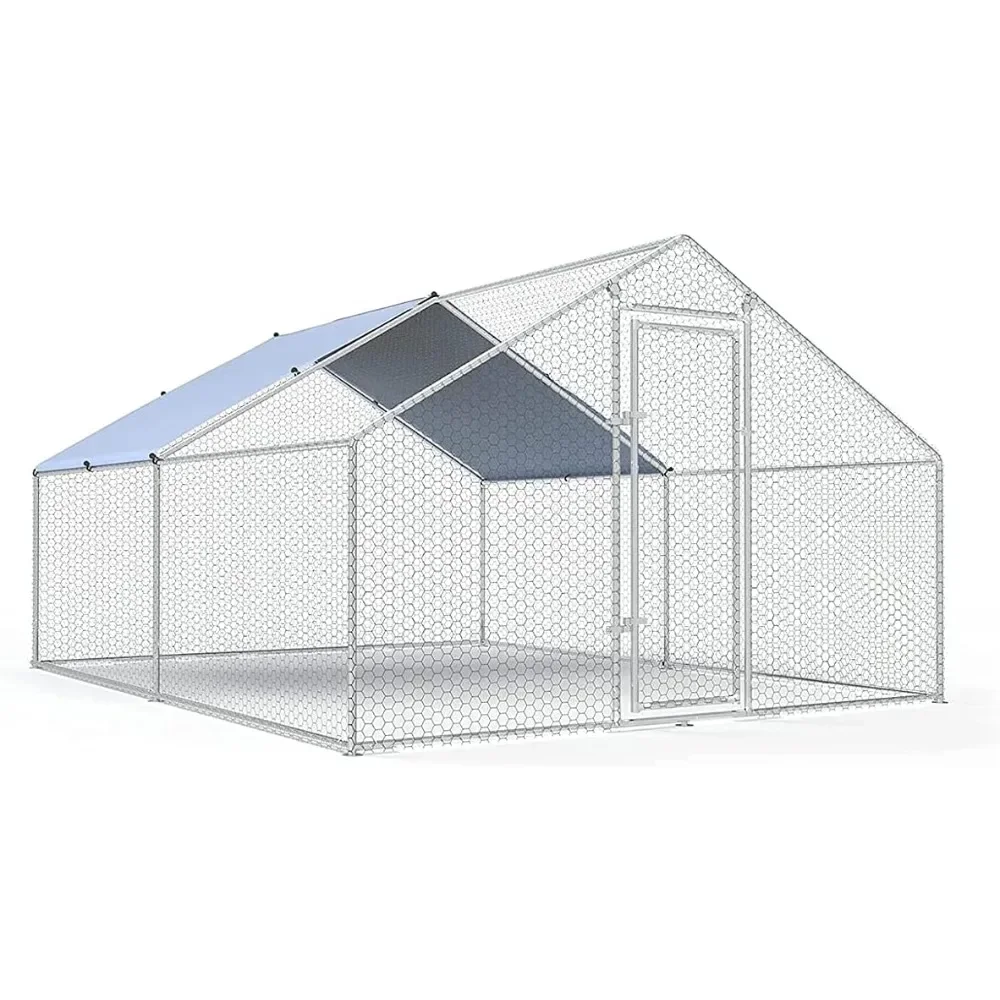 Large Metal Chicken Coop Walk-in Poultry Cage Chicken Run Pen Dog Kennel Duck House with Waterproof and Anti-Ultraviolet Cover