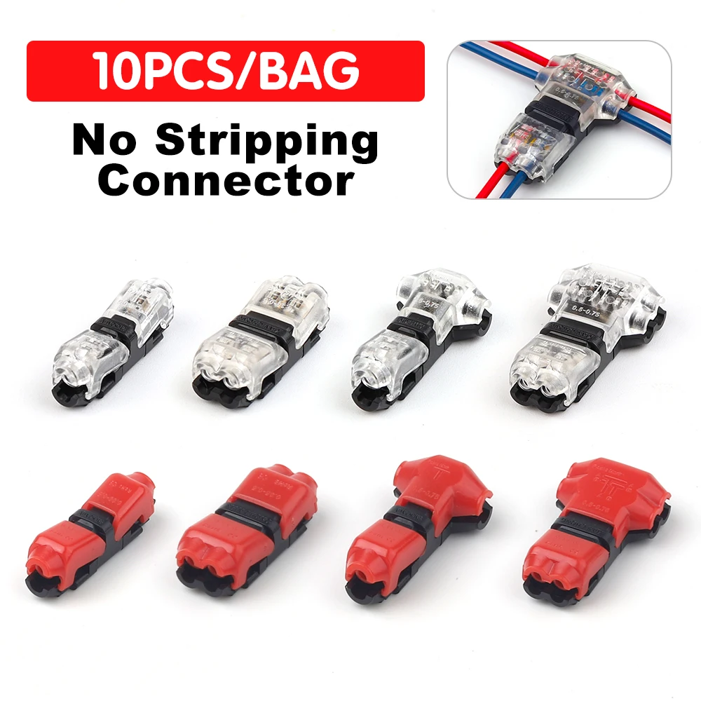 

10PCS Mini No Stripping Connector H/T Shape Electrical Wire Cable Connectors Toolless Snap Splice Lock Terminal For LED Light