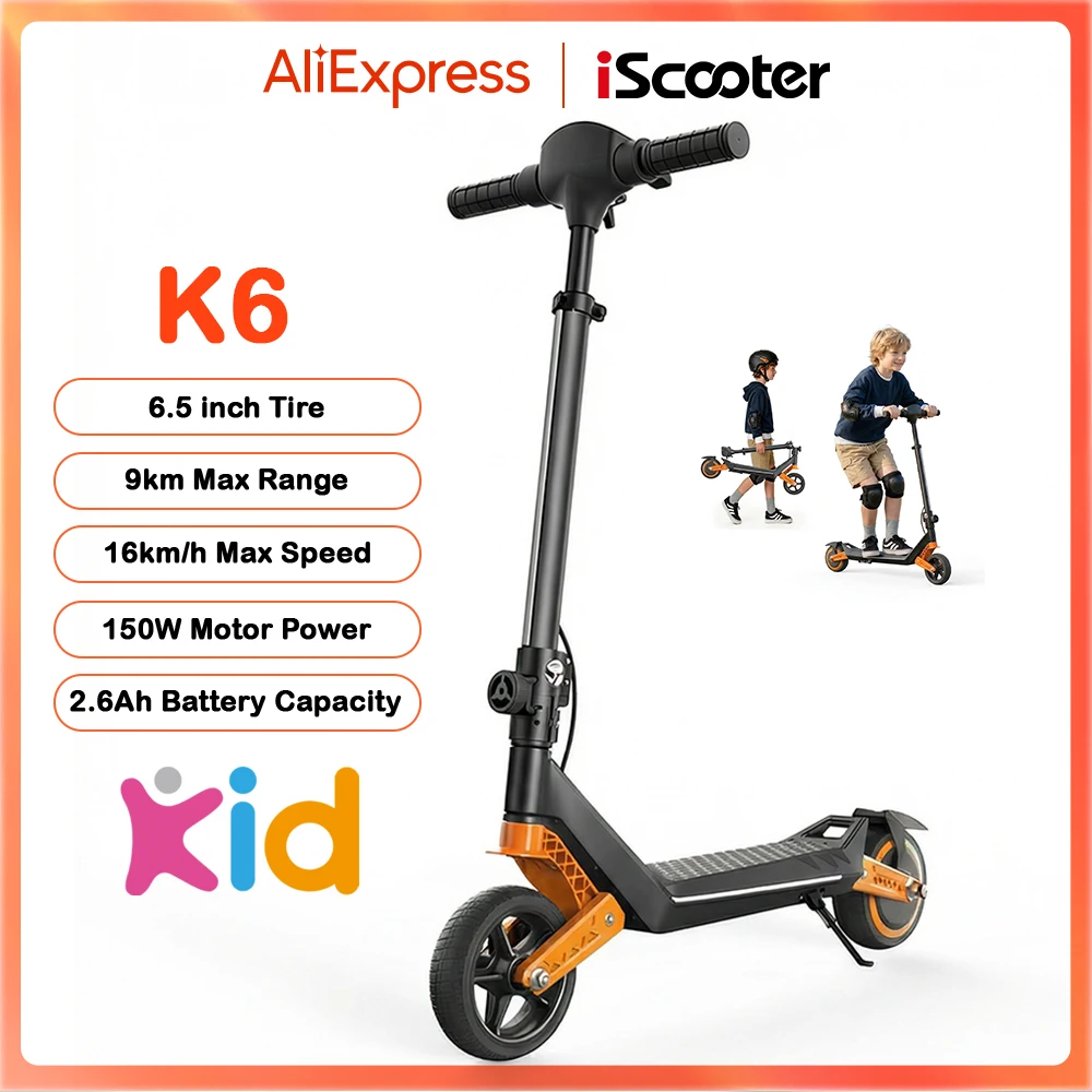 Trottinette électrique pour enfants K6 6,5'' Moteur 150W Batterie 21,6V2,6Ah Autonomie 7-9km 3 vitesses Bluetooth Lumières LED Trottinettes électriques pliables