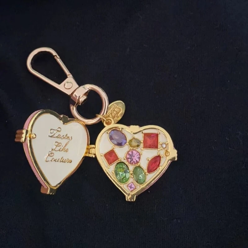  Sweet Valentines Day Gift Zircon Accent Heart Locket Pendant Keychain Accessory