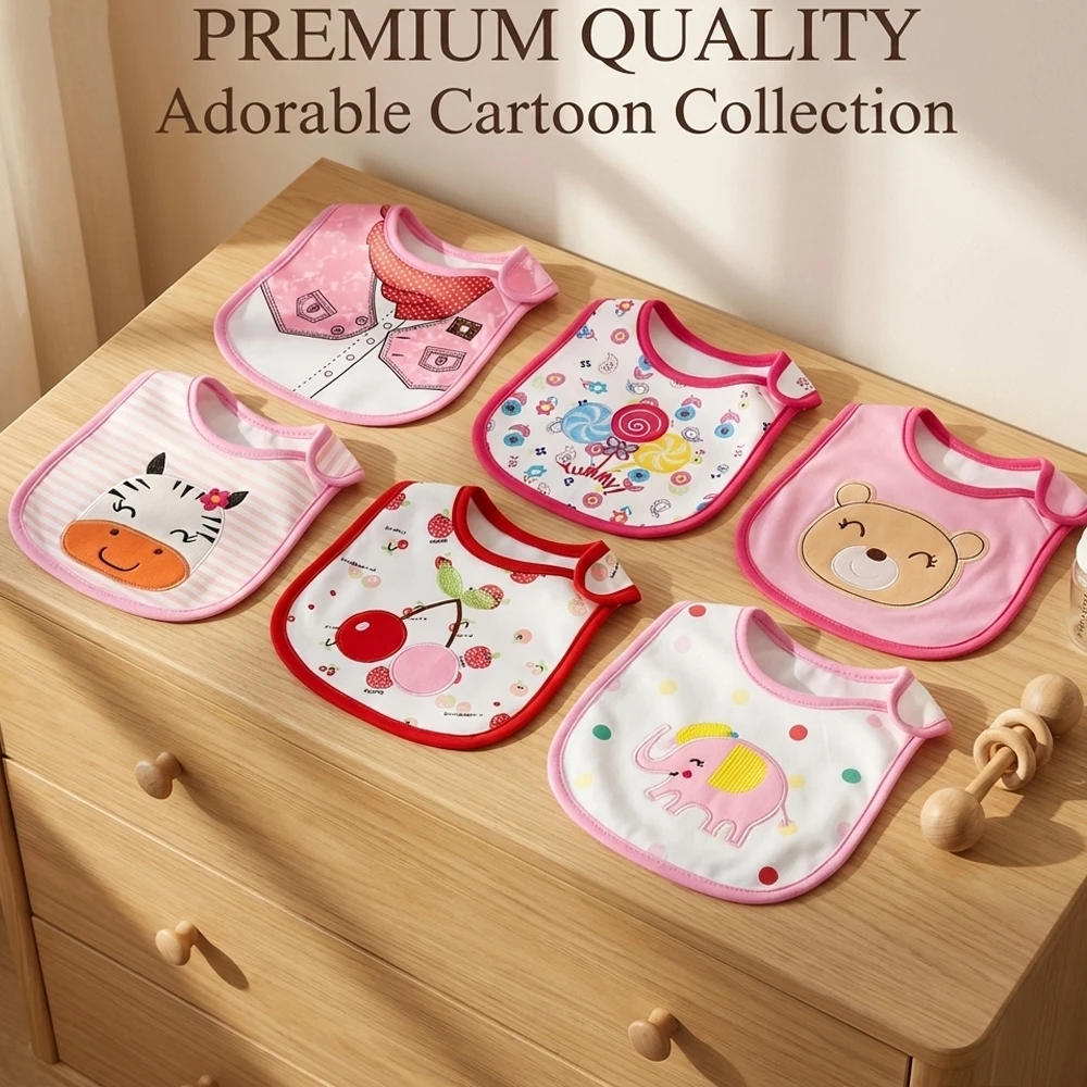 

Набор из 6 водонепроницаемых нагрудников-фартуков для кормления малышей (для девочек и мальчиков) с мультяшным рисунком, детские салфетки для обеда и отрыжки