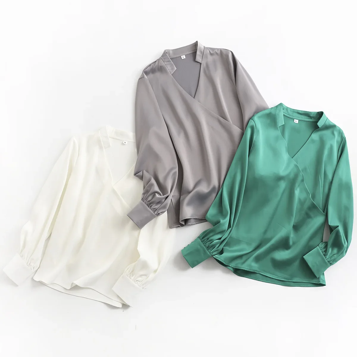 White Blouses For Women Fashion 2024 Satin Shirt French High Grade V Neck Bubble Sleeve Shirt Streetwear Luxury Designer Clothes