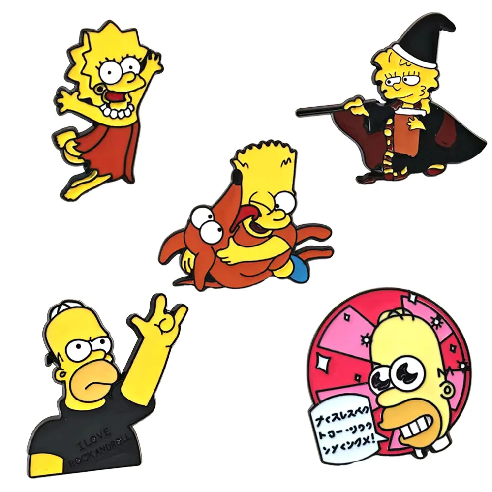 1 Set Classic Cartoon Anime The Simpsons Brooch Funny Dripping Oil Badge Pin Clothing Decoration Y2k Fashion Toys Anime Cartoon