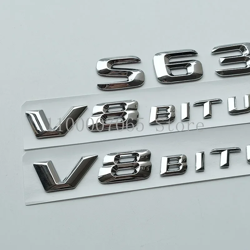 2015 Chrome Sharp 3D Letters S63 V8 Biturbo Top ABS Emblem for Car Side Fender Trunk Nameplate Logo Sticker