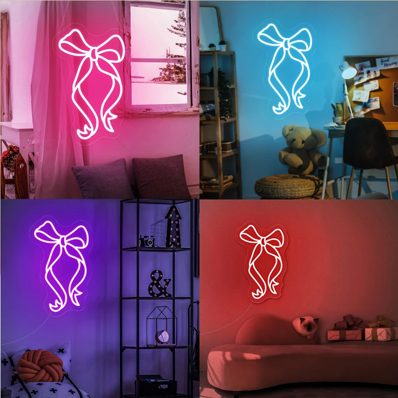 Bow Neon USB Powered LED Decorative Light for Bedroom Living Room Kids Room Decorative Wall Lamp Perfect Birthday Gift for Girls