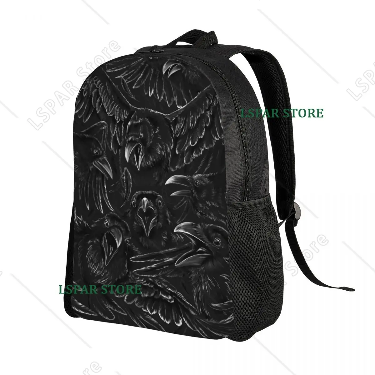 Custom Raven Rage Backpacks School College Students Bookbag Fits 15 Inch Laptop Halloween Witch Gothic Scary Crow Bags