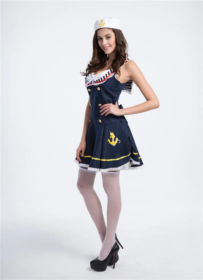 Sexy Vrouwen Nautische Zeeman Cosplay Kostuum Halloween Canival Party Mariner Masquerade Mini Jurk