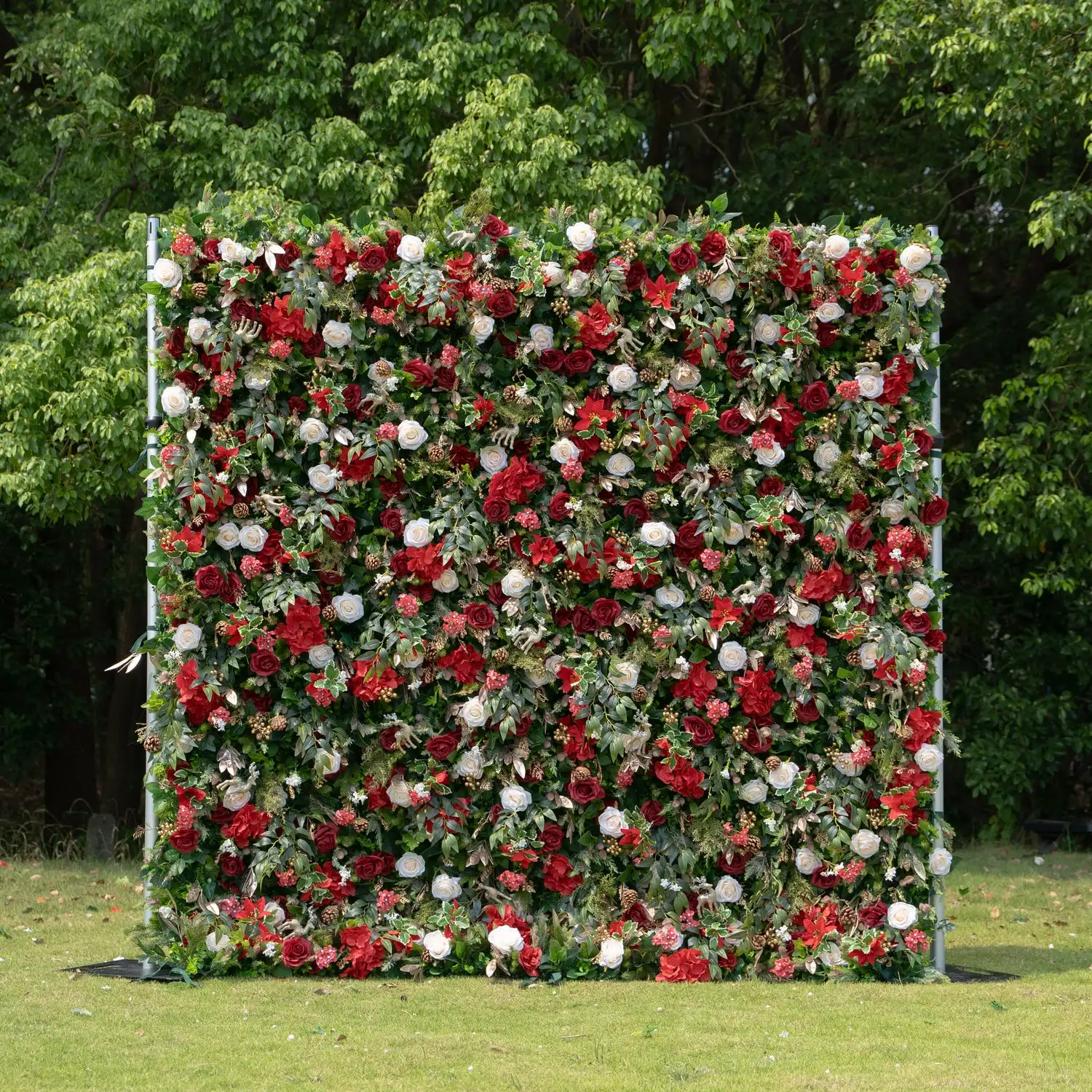 Uflower 8x8 Feet Christmas-Themed Fabric Backdrop Curtain Artificial Rollable Wall 1 Loose Christmas Floral Wall for Events