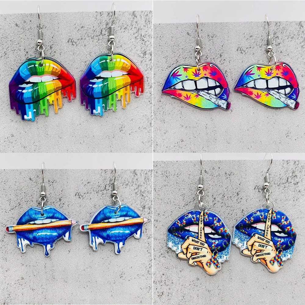 Earrings for Women Girls Hip Hop Sexy Lips Special Creativity Jewelry Cartoon Abstract Style Acrylic Earring Gifts