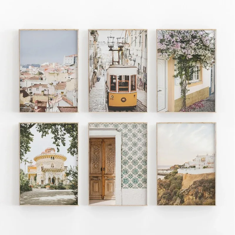 البرتغال لشبونة مدينة الفن طباعة خمر السفر المشارك أوروبا الشاطئ المشهد الحديثة سيتي سكيب حائط لوح رسم ديكور للمنزل