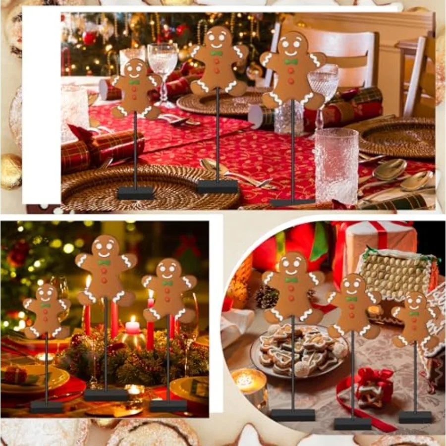 3 Pcs Christmas Wooden Gingerbread Man Table Decor Christmas Wood Table Sign Tall Standing Gingerbread Centerpiece Decorations
