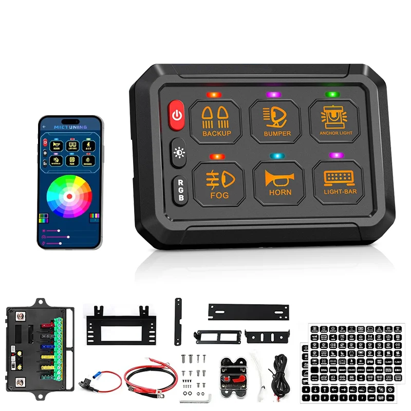 

LED Lights Switch Panel 6 Gang Switch Panel P1s-R RGB Colors On-Off Toggle Switch Pod Touch for Truck SUV Offroad Marine